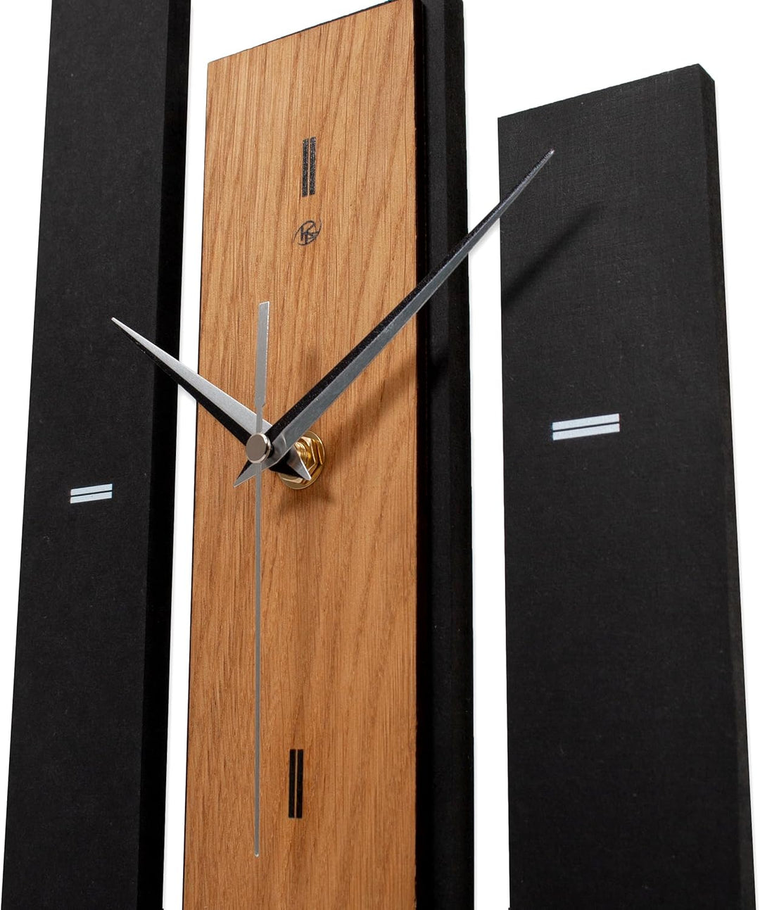 Kreative Feder Designer-Standuhr „Brown Stairs“ aus Holz – Schwarze Tischuhr in modernem Look ohne T