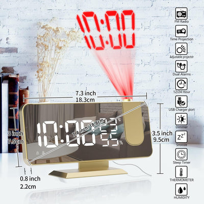 Wecker mit Projektion Radiowecker-Digitaler Projektionswecker mit USB-Anschluss, 7.5 Zoll grosses Sp