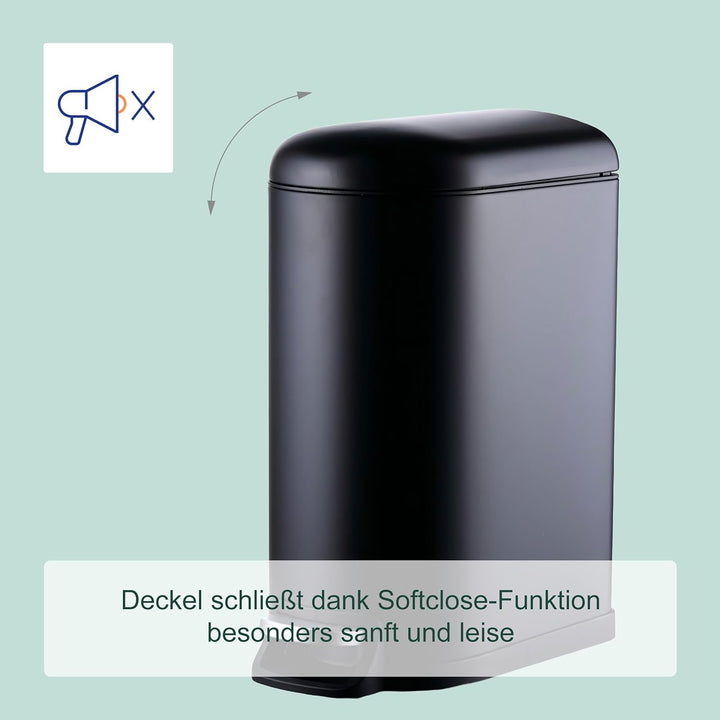 Relaxdays Mülleimer, 10 Liter, Absenkautomatik, entnehmbarer Inneneimer, Kosmetikeimer mit Deckel, B