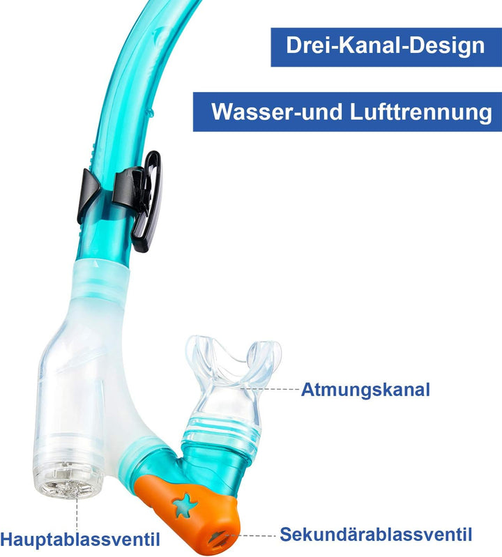 Dorlle Kinder Schnorchelset Tauchset Schnorchelmaske mit 3-Kanal Premium Dry Schnorchel und Anti-Lec