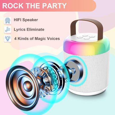 Karaoke Maschine für Kinder, Tragbarer Mini Bluetooth Karaoke Lautsprecher mit 2 kabellosen Mikrofon