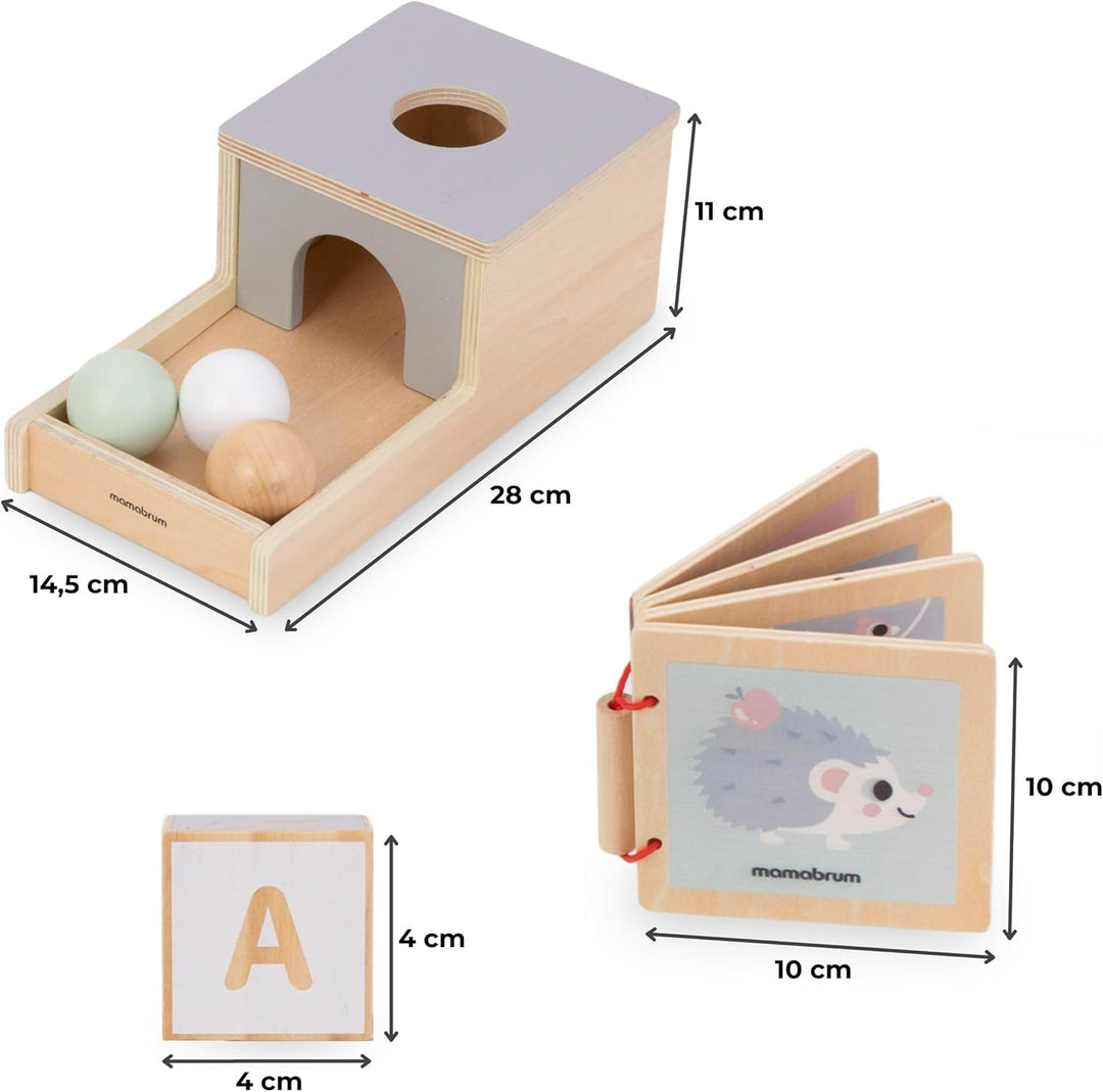 mamabrum Montessori Holz-Spielzeug-Set: 6 Lernspielzeuge für Babys ab 6 Monaten - Fördert Motorik &