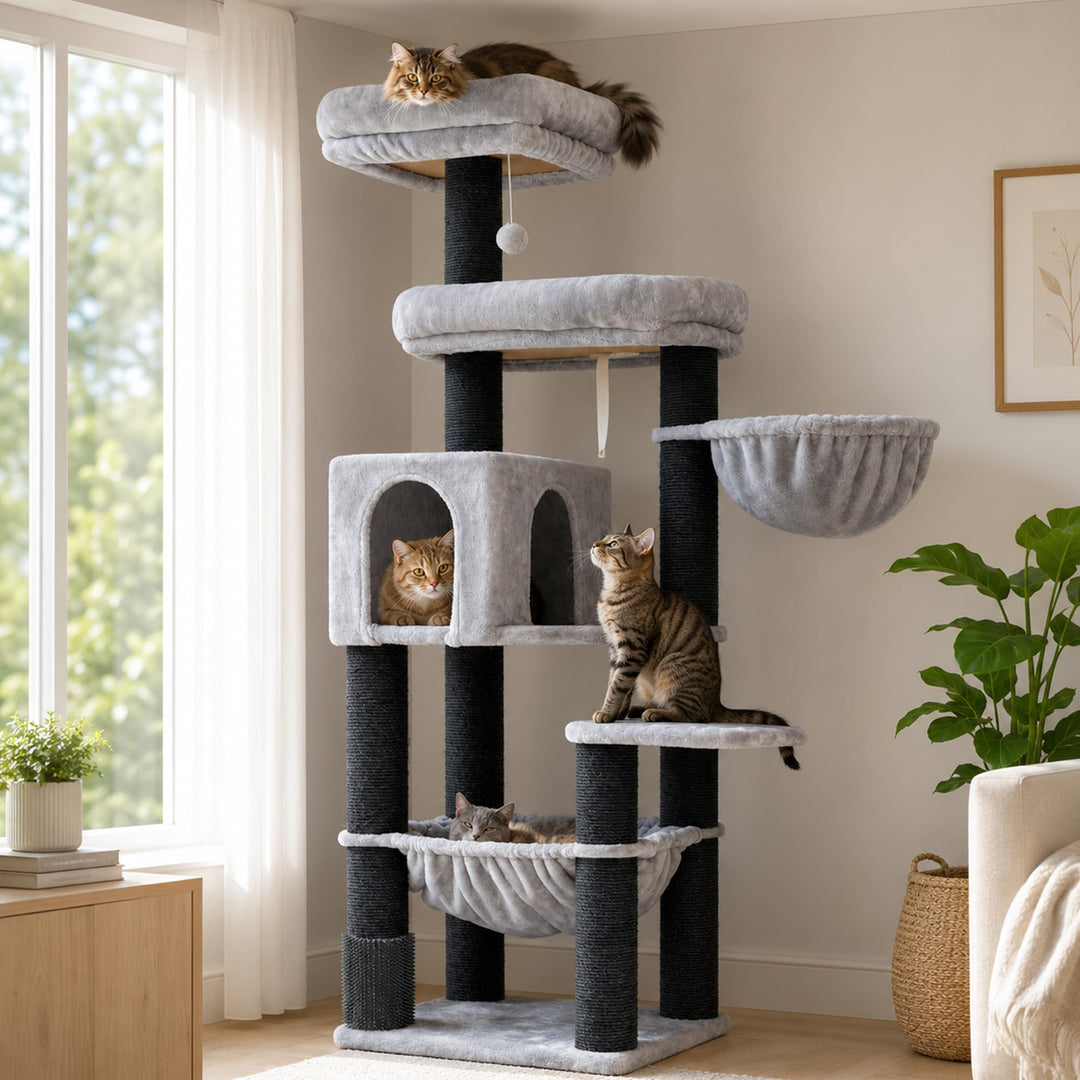 Hey-brother XXL Grosse Kratzbaum für Maine Katze, 168cm Katzenbaum für gross Katzen, mit übergrosser