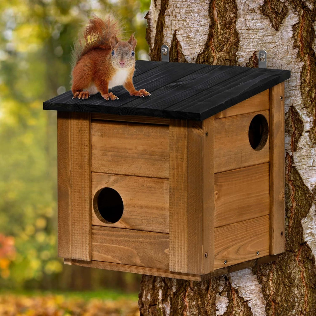 dobar® Eichhörnchenkobel mit 3 Eingängen - Eichhörnchen Futterhaus mit abnehmbarem Dach - Eichhörnch