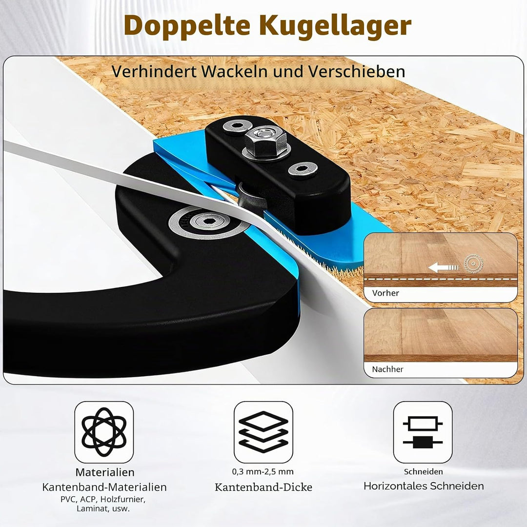 Kantenhobel Holz, Tragbar Kantenschneider Umleimer mit Zwei Versetzten Lagern für 0,3–2,5 mm Materia