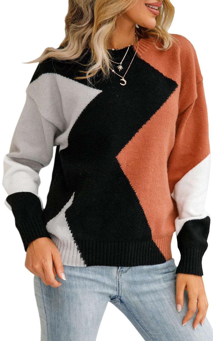ASOMI Strickpullover Damen Gestreift Kariert: Elegant Rollkragen Pullover Winterpullover Warm Herbst