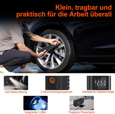Elektrische Luftpumpe 150PSI Akku Luftpumpe mit 6000mAh Akku Tragbar Fahrradpumpe mit Digitale Anzei