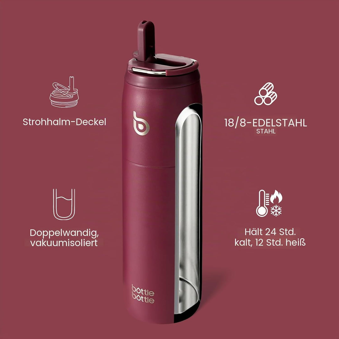 BOTTLE BOTTLE Isolierte Wasserflasche Edelstahl 32oz(946ml) mit Strohhalm Griff für Sport, Reisen, F