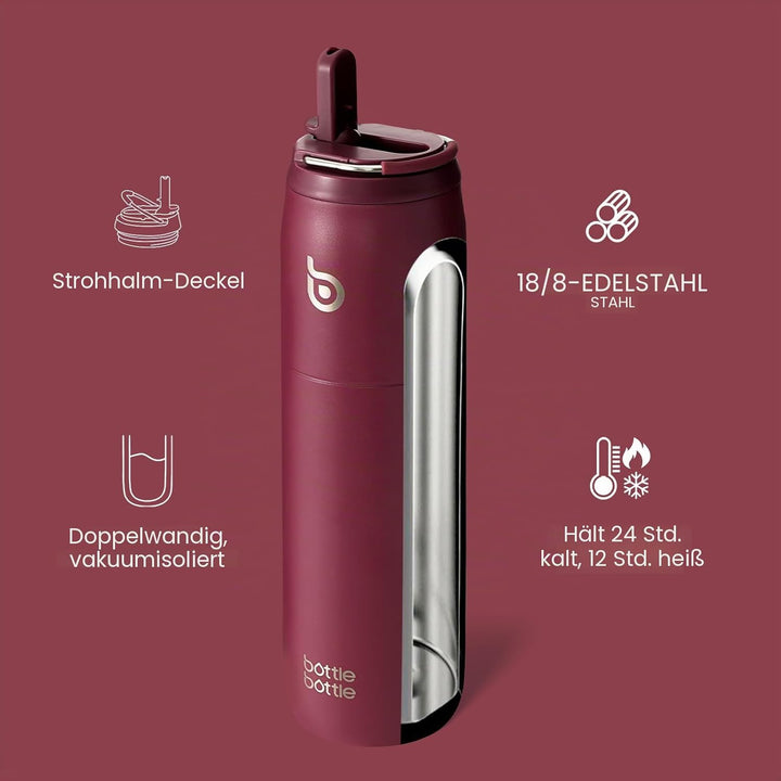 BOTTLE BOTTLE Isolierte Wasserflasche Edelstahl 32oz(946ml) mit Strohhalm Griff für Sport, Reisen, F