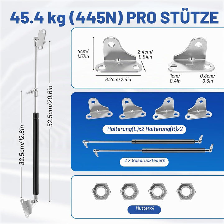 2 Stück Gasdruckfeder 500mm 445N/45Kg,L-Förmigen,Gasdruckdämpfer,Stossdämpfer Für Werkzeugkasten Woh