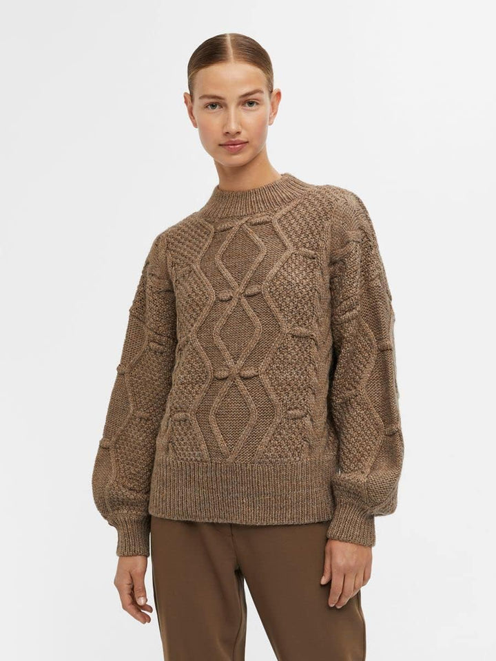 Object Damen Objkamma Cable Knit Pullover Noos Strickpullover M Fossil, M Fossil