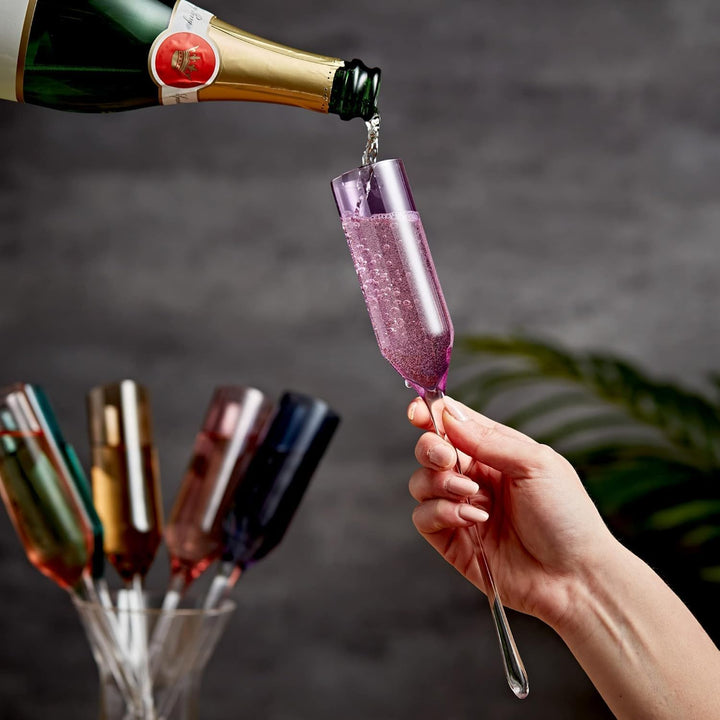 Ombre-Metallic-Glas-Champagner-Set mit Vase, Set mit 6 stilvollen, farbigen, bodenlosen Partygläsern