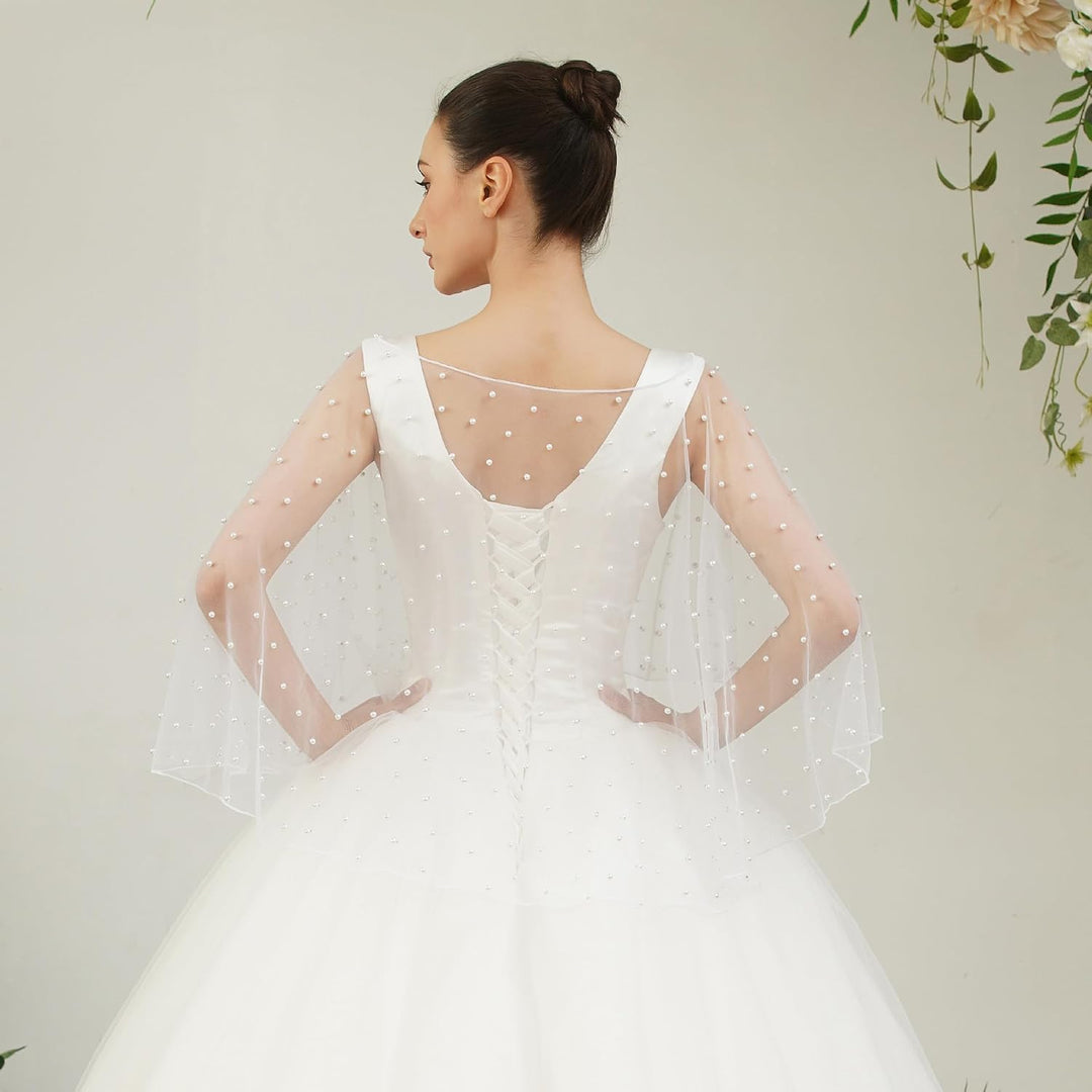 Tüll Perlen Umhang Weicher Organza Brautumhang Chiffon Schal Elegant Cape Kurzer Schulterumhang mit