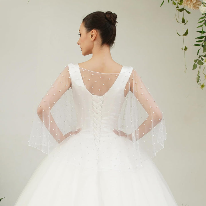 Tüll Perlen Umhang Weicher Organza Brautumhang Chiffon Schal Elegant Cape Kurzer Schulterumhang mit