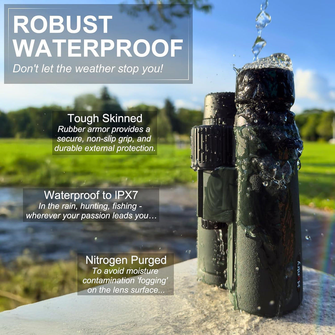 Hontry 10x42 Fernglas für Erwachsene, Kompakte Ferngläser Wasserdicht für Vogelbeobachtung Konzert T