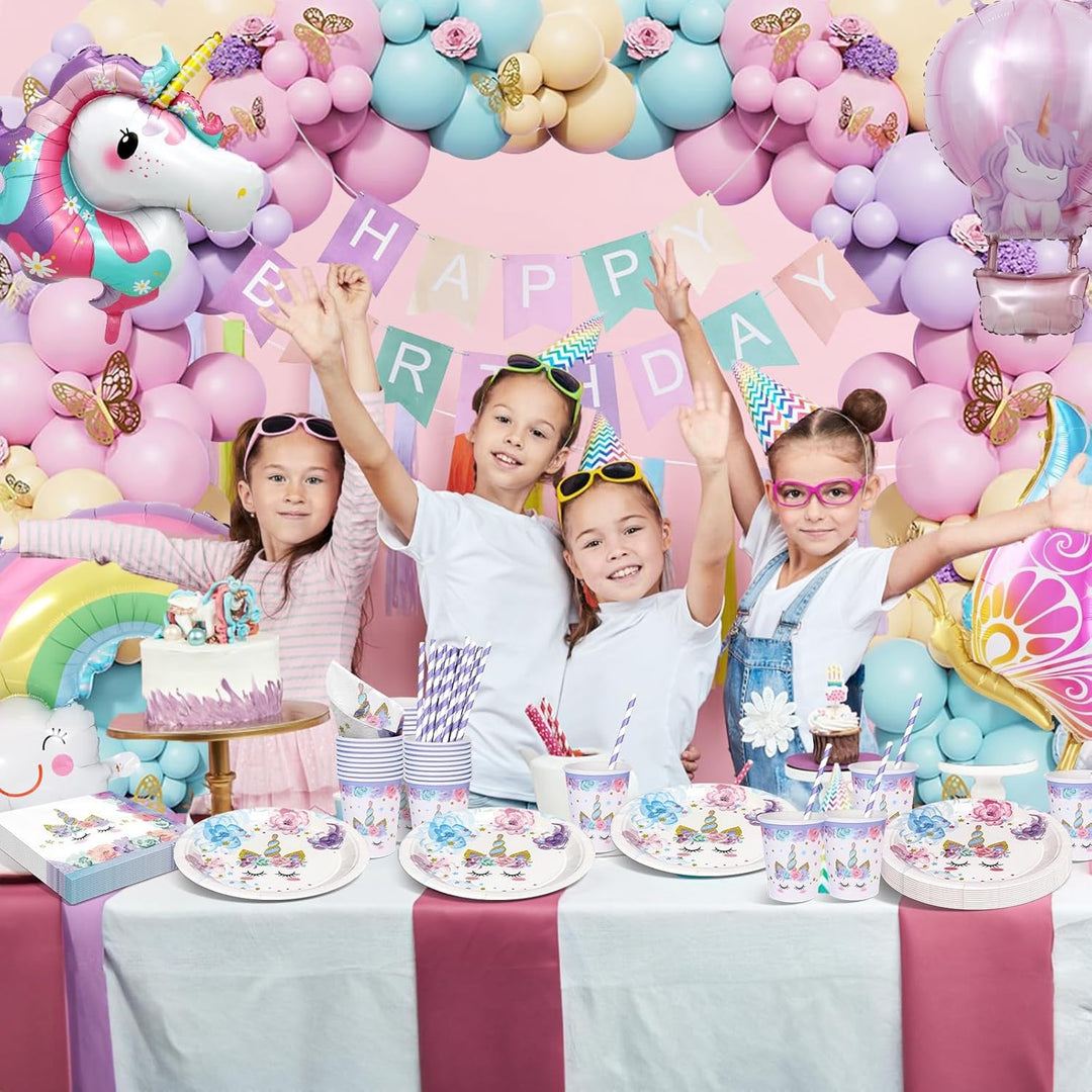 HLEIUKT Einhorn Geburtstag Party Geschirr, Pappteller Kindergeburtstag Set, Einhorn Geburtstag Party