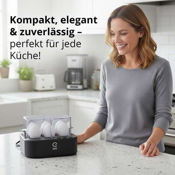 EUREL KJ42 Eierkocher 6 Eier – Automatischer Eierkocher mit Sprachfunktion, Ein-Knopf-Bedienung & Ab