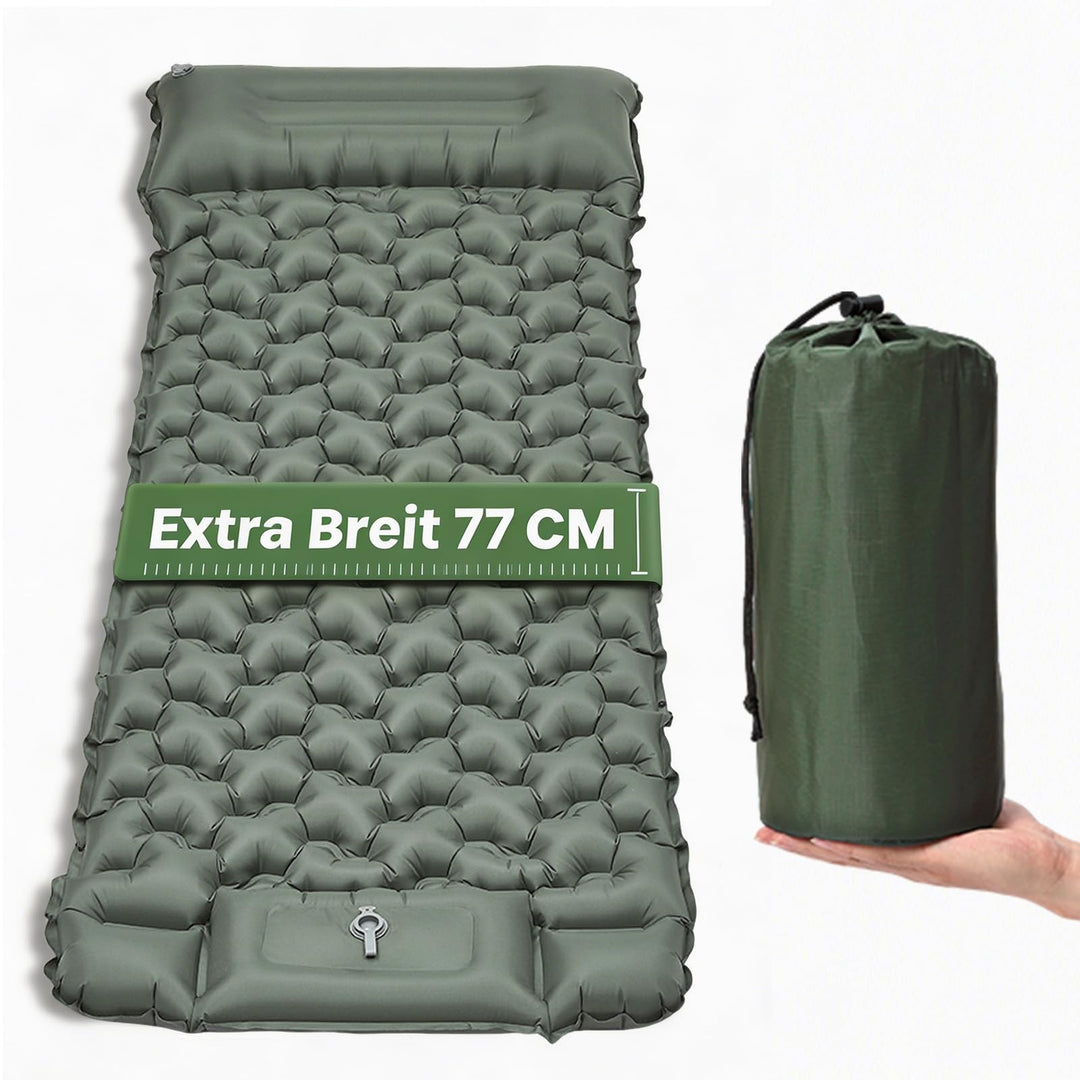 HAUSPROFI Isomatte Camping Luftmatratze extra breit, Ultraleicht, aufblasbar – mit integriertem Kiss