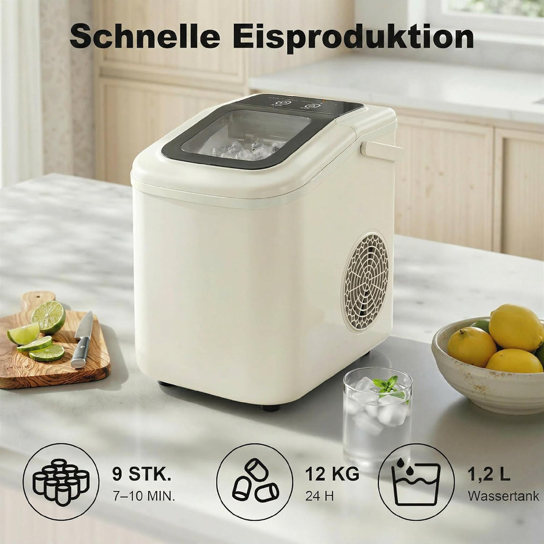 HOMCOM Eiswürfelmaschine Klein 12 kg 24 Std., 9 Eiswürfel in 7-10 Minuten, 2 Grössen von Eiswürfeln,