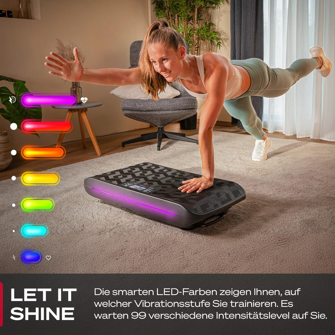 Sportstech 4D Vibrationsplatte für Zuhause, VP400 und sVibe, Smart LED, Trainingsbänder und Ropes, A