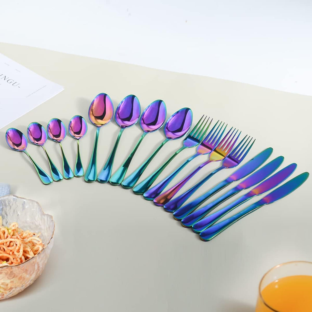 OBR KING 16-teilig Besteck Set Edelstahl Utensilien Inklusive Löffel Messer und Gabel Geschirr Set S