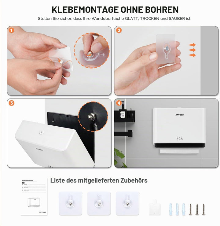 anydry 5101 Spender Hygienisch ABS Papierhandtuchspender Kommerziell für Falthandtücher An der Wand