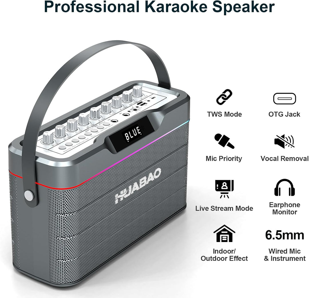 Karaoke-Maschine - 100W Bluetooth-Lautsprecher mit Super Bass, 2 drahtlose Mikrofone, tragbares PA-S
