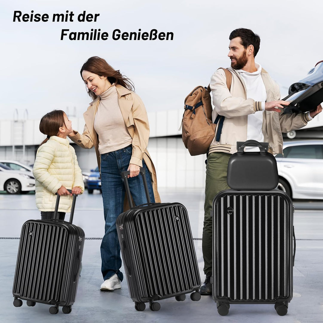 TIYFIY Kofferset 4 Teilig Hartschale Koffer Set mit Kosmetikkoffer Gepäcksets mit Getränkehalter USB