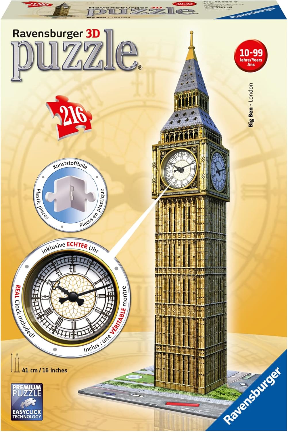 Ravensburger 3D Puzzle 12586 - Big Ben mit Uhr - 216 Teile - Das weltbekannte Londoner Wahrzeichen z