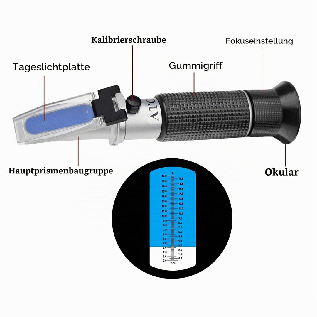 HHTEC Kühlmittel Refraktometer 0–18% Brix – Schneidöl &amp; Emulsion messen – 0,1% Genauigkeit – mit ATC
