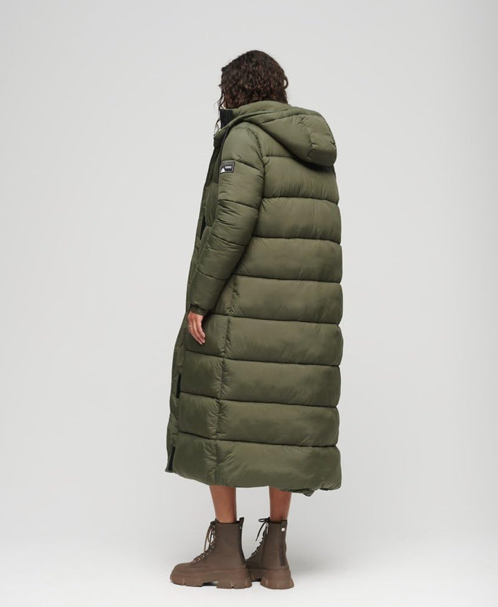 Superdry Damen Ripstop Longline Puffer Jacket Jacke, Mehrfarbig (Football Dark Moss Grid), 36