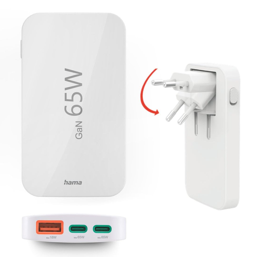 Hama USB C Ladegerät (Schnellladegerät 65 Watt, Ladestecker für Steckdose 2X USB-C, 1x USB-A, für Ha