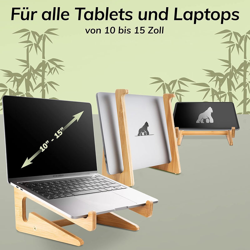 MY FAT GORILLA Laptop Ständer aus Bambus, Notebook Ständer für 10-15 Zoll, MacBook Stand, Laptop Hal