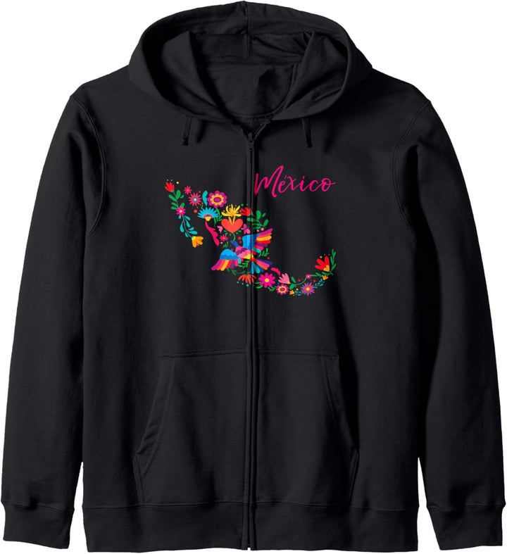 Mexiko-Karte Blumenmuster Motiv Otomi mexikanische Prägung Kapuzenjacke