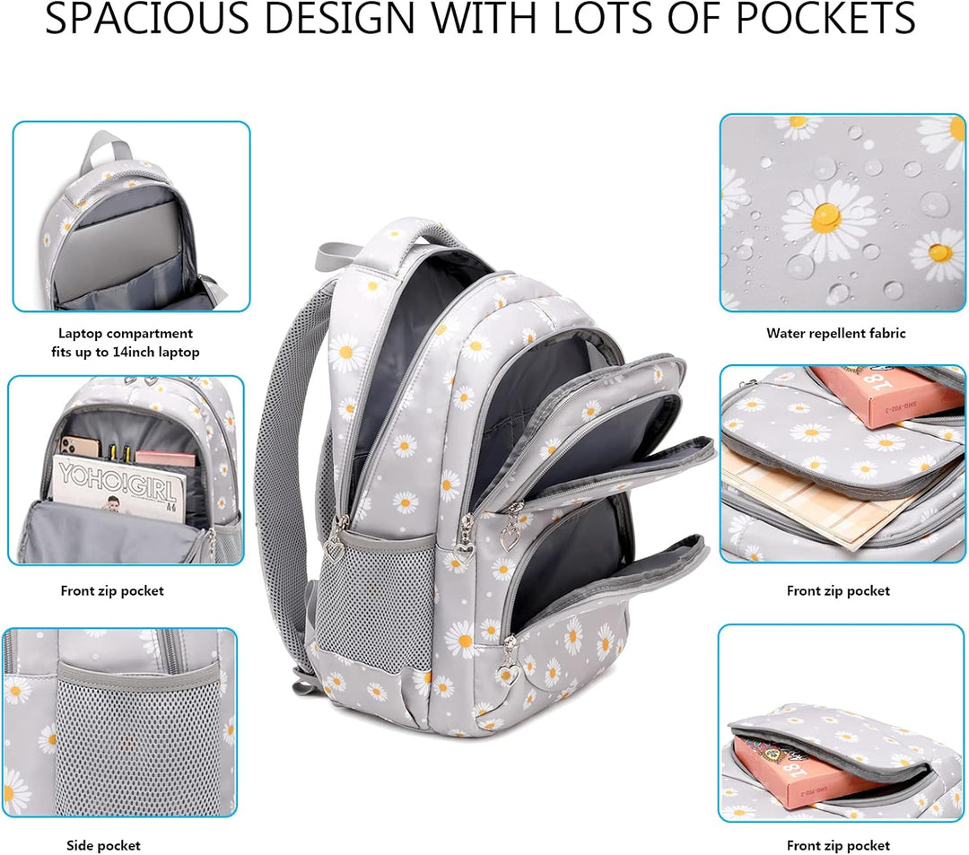 SIVENKE Schulrucksack Mädchen Teenager Damen Schultasche Rucksack Set Gänseblümchen Schulranzen für