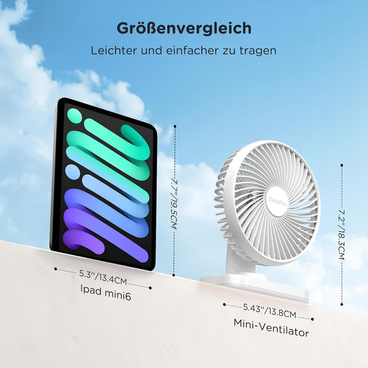 EasyAcc Tischventilator, 4000 Akku Batterie Klein USB Ventilator, Tragbarer Aufladbar Basis Ventilat