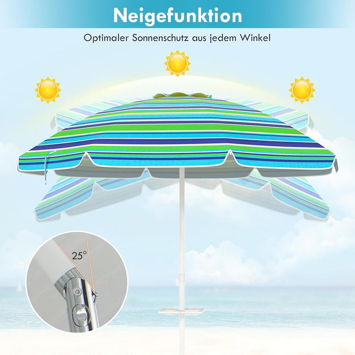 GOPLUS Strandschirm, Sonnenschirm um 30° knickbar, Gartenschirm UV 50+, Tischschirm mit Bodenhülse,