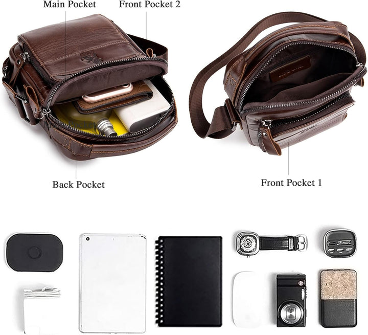 BAIGIO Leder Umhängetasche Herren Schultertasche Vintage Männer Tasche Crossbody Bag Herrentasche zu