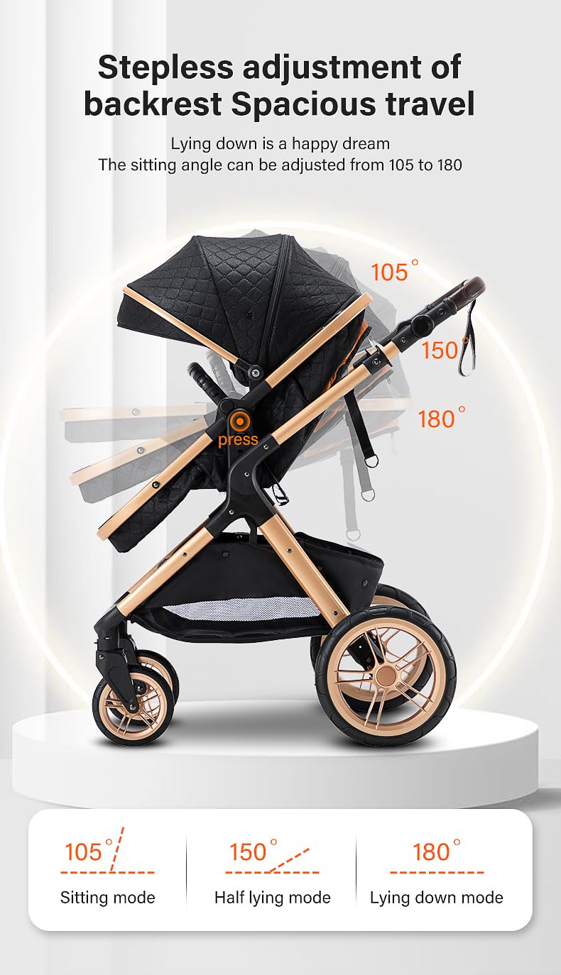 YAZOCO kinderwagen 3 in 1 Buggy Babybett Komplett Set Einem Klick Zusammenklappbarer Kinderwagen, Ko