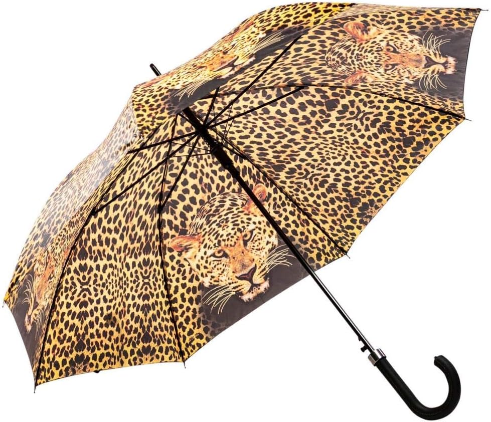 LUCKYWEATHER Regenschirm Stockschirm Damen/Herren Motiv Leopard Auf-Automatik I Stockregenschirm gro