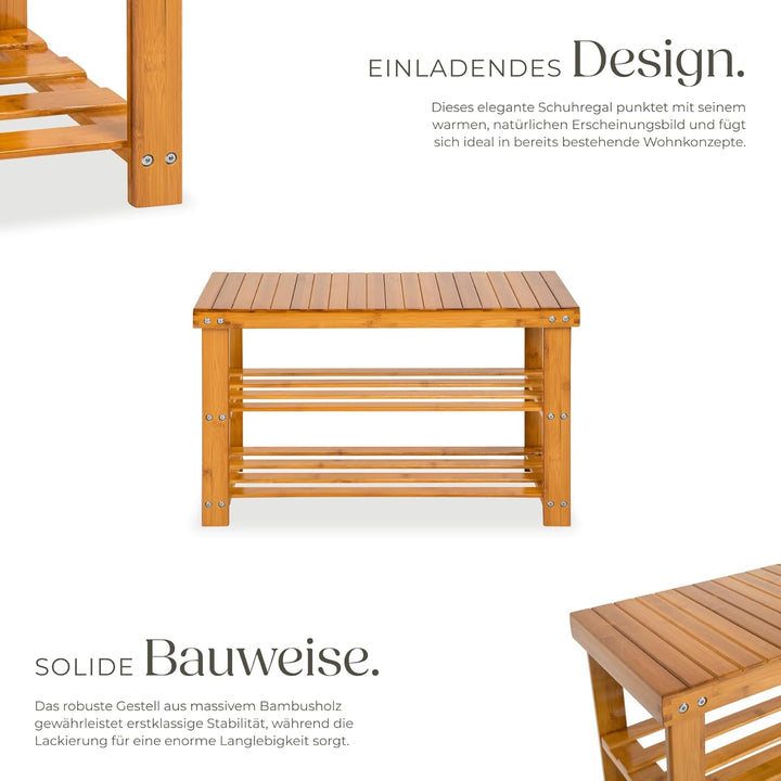 tectake Schuhregal aus Bambus Holz - Diverse Modelle - (70x28x45.5cm mit Sitzfläche | Nr. 401650) 70