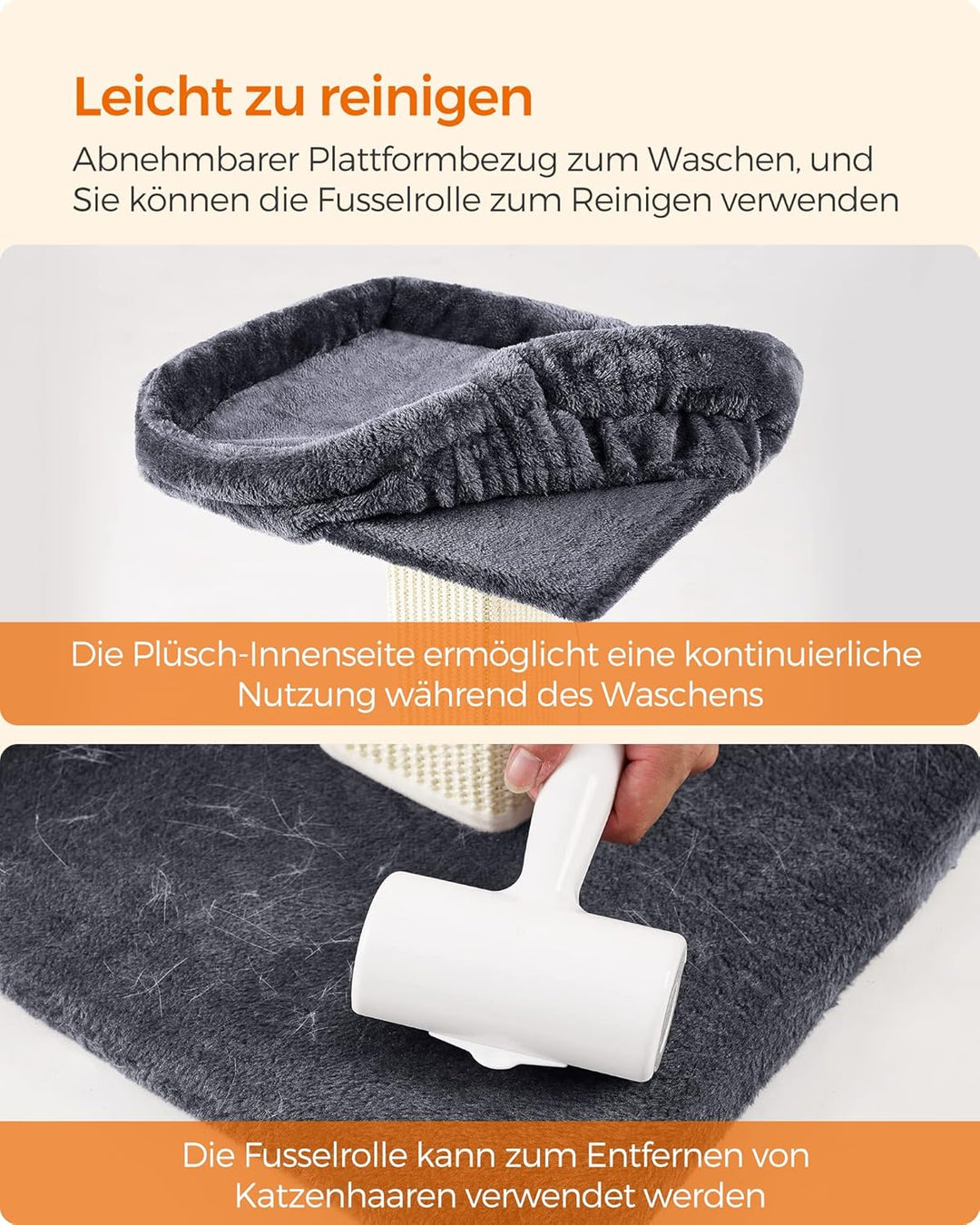 Feandrea Kratzbaum, Katzenbaum mit 40 x 30 cm Plattform aus Plüsch, Kratzstamm, Katzenkratzbaum, 71