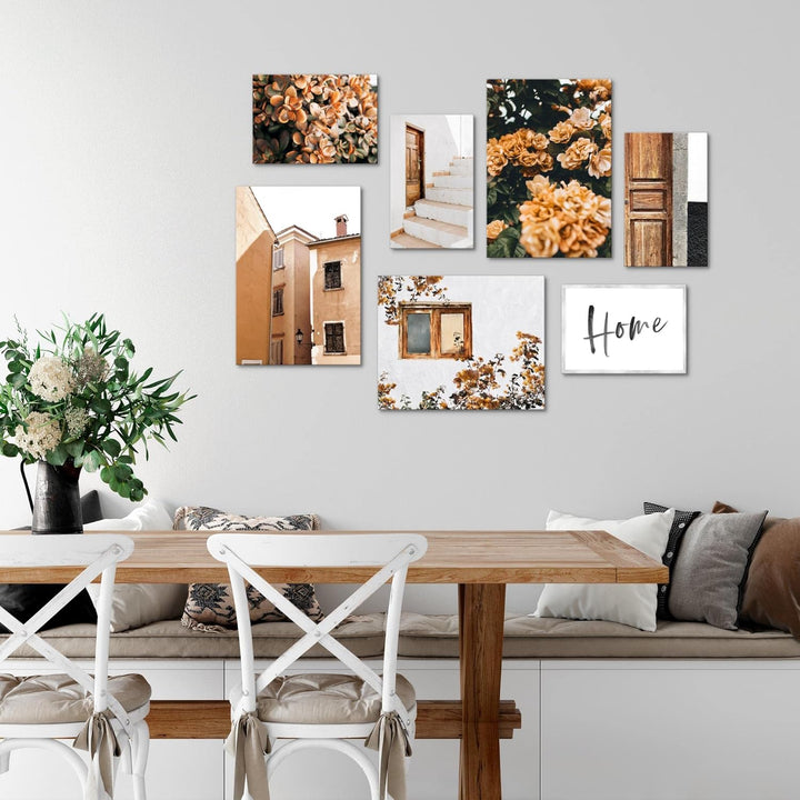 Novart Wandbilder Home Blumen - KOMPLETT AUFHÄNGFERTIG - Orange Wohnzimmer Schlafzimmer- 7 Moderne M
