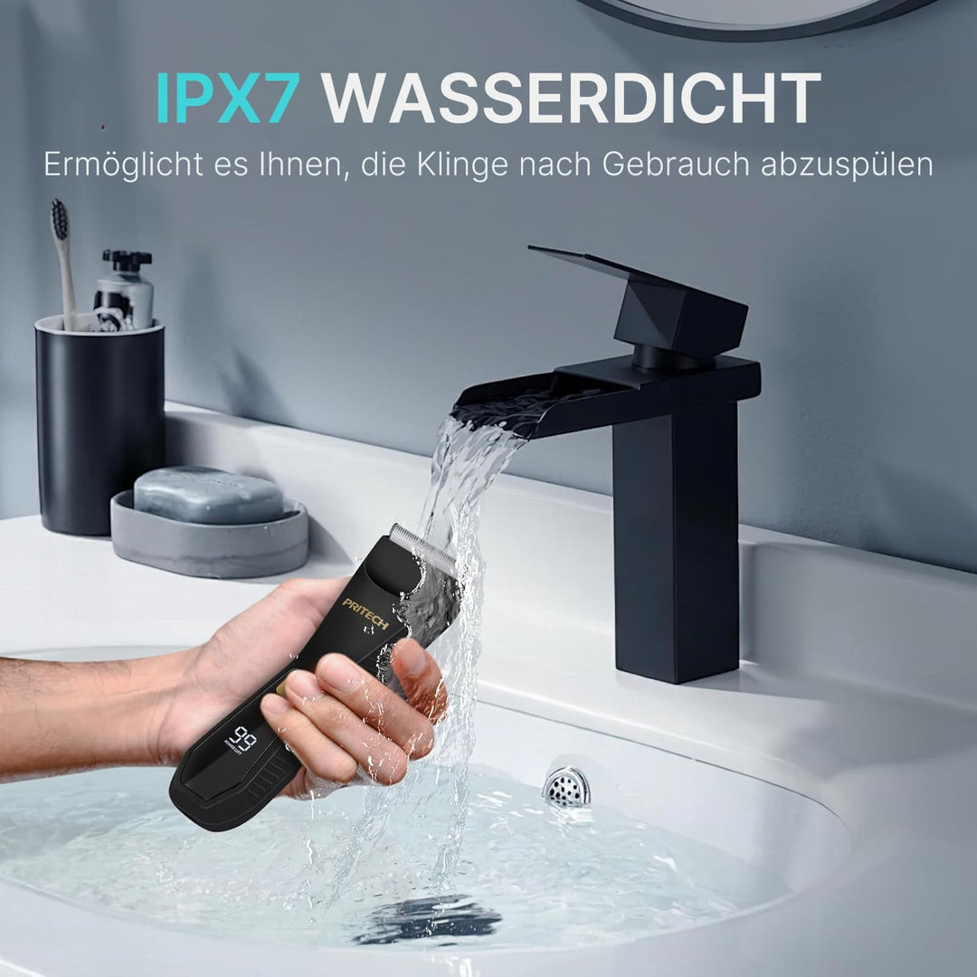 PRITECH Körperhaartrimmer – wasserdichter Intimhaartrimmer für Männer | Elektrorasierer mit Keramikk