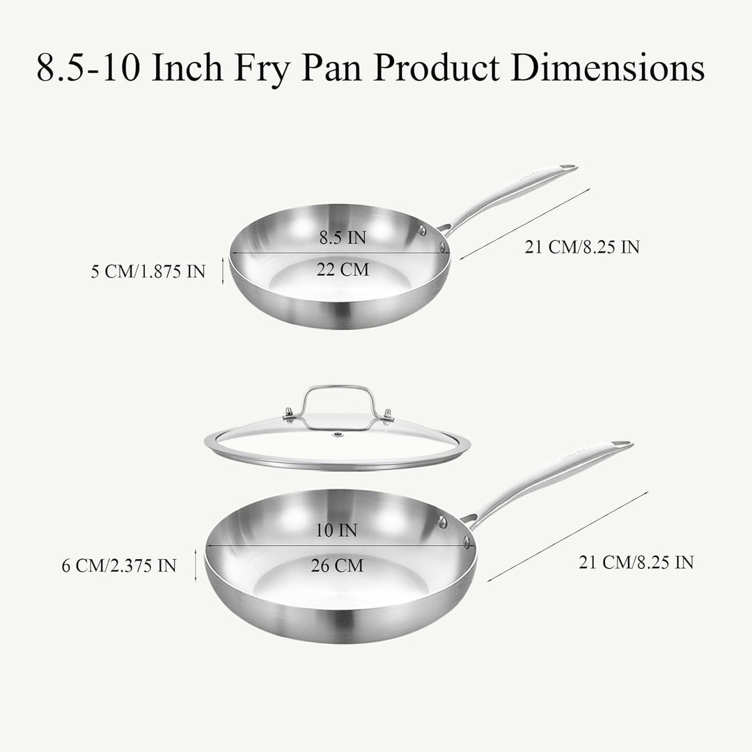 Inqibee Edelstahlpfanne Bratpfannenset Unbeschichtet 22 cm &amp; 26 cm mit Deckel - Pfannenset Edelstahl