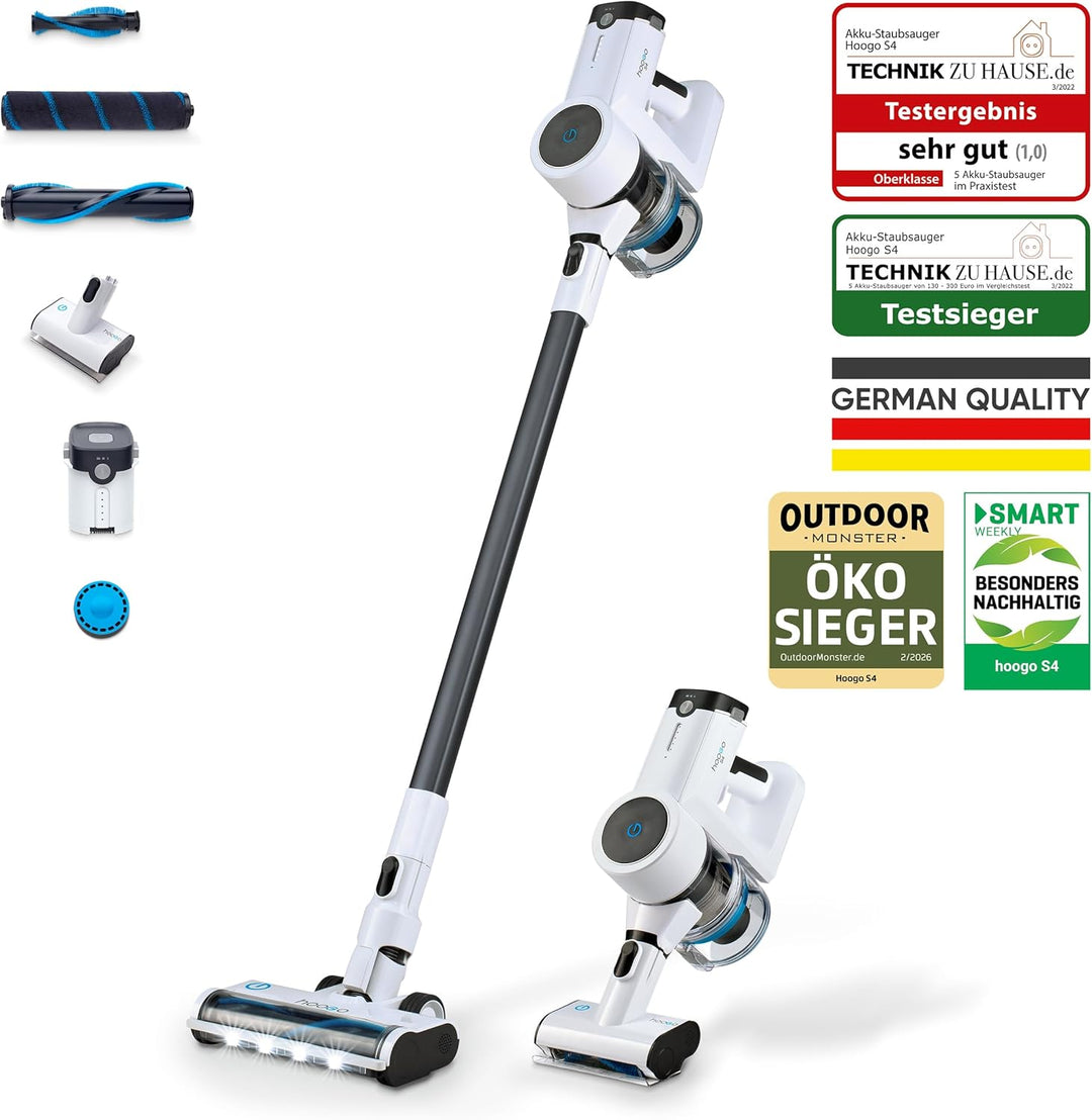 hoogo Akku Staubsauger S4 2in1 | 400W | 23.000 Pa | beutellos kabellos | Laufzeit bis zu 60 Min. | H