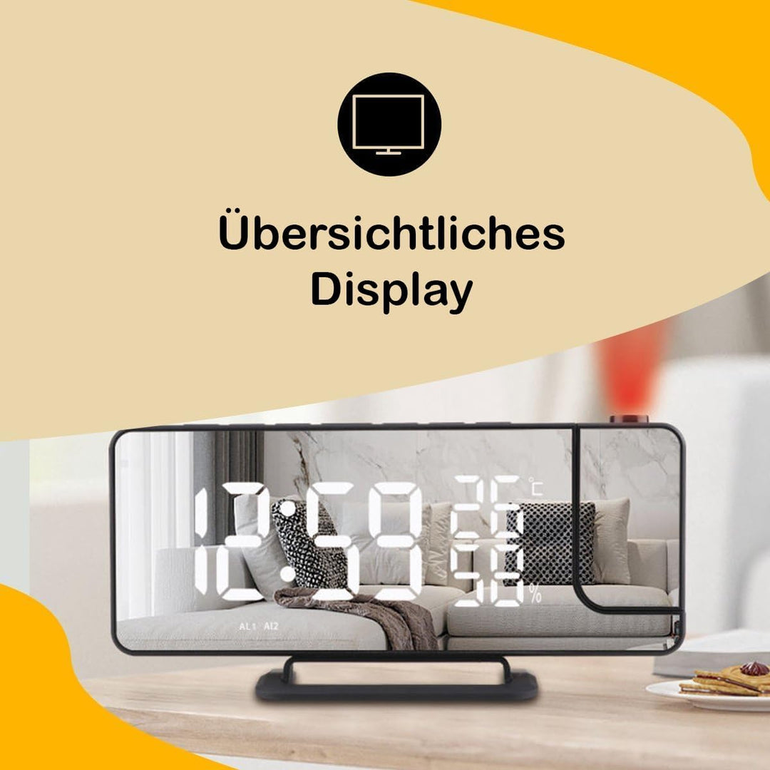 Schwarzer Wecker mit Led-Display, Doppelalarm, Schlummerfunktion, USB-Anschluss und Temperatursensor