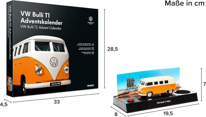 FRANZIS 55134 - VW Bulli T1 Adventskalender, Metall Modellbausatz im Massstab 1:43, inkl. Soundmodul