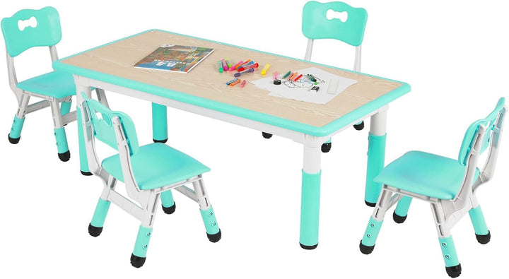Clevich Kindertisch mit 4 Stühlen, Tisch Stuhl Set Höhenverstellbar,Kindertischgruppe für Kinderzimm