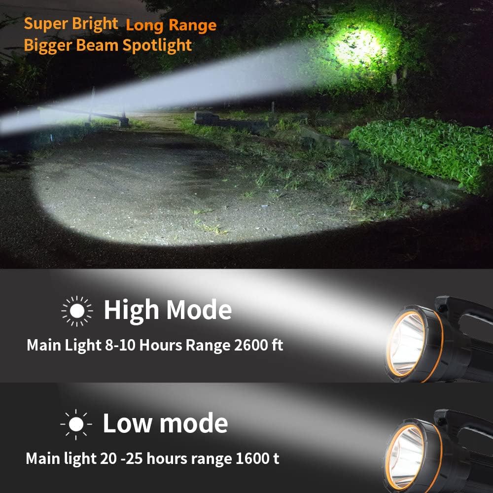 MAYTHANK Led Taschenlampe Extrem Hell Aufladbar 6000 Lumen Handscheinwerfer Grosse 4 Batterie 10000M